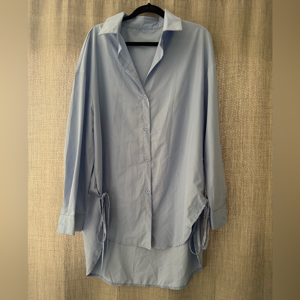 Light Blue Women's Dress Shirt with Side Ties
